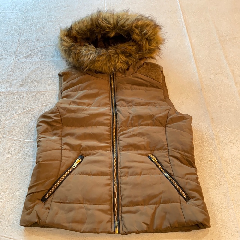 Hooded faux fur vest
